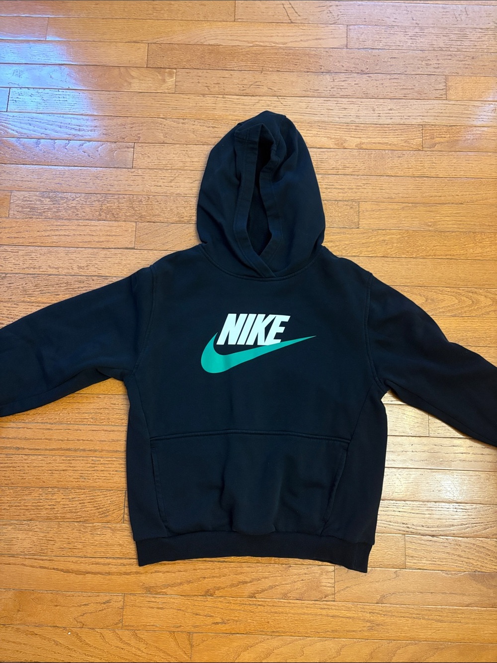 Nike Kids Black Hoodie with Teal Swoosh